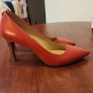 Michael Kors Red Leather Heels With Wooden Heels